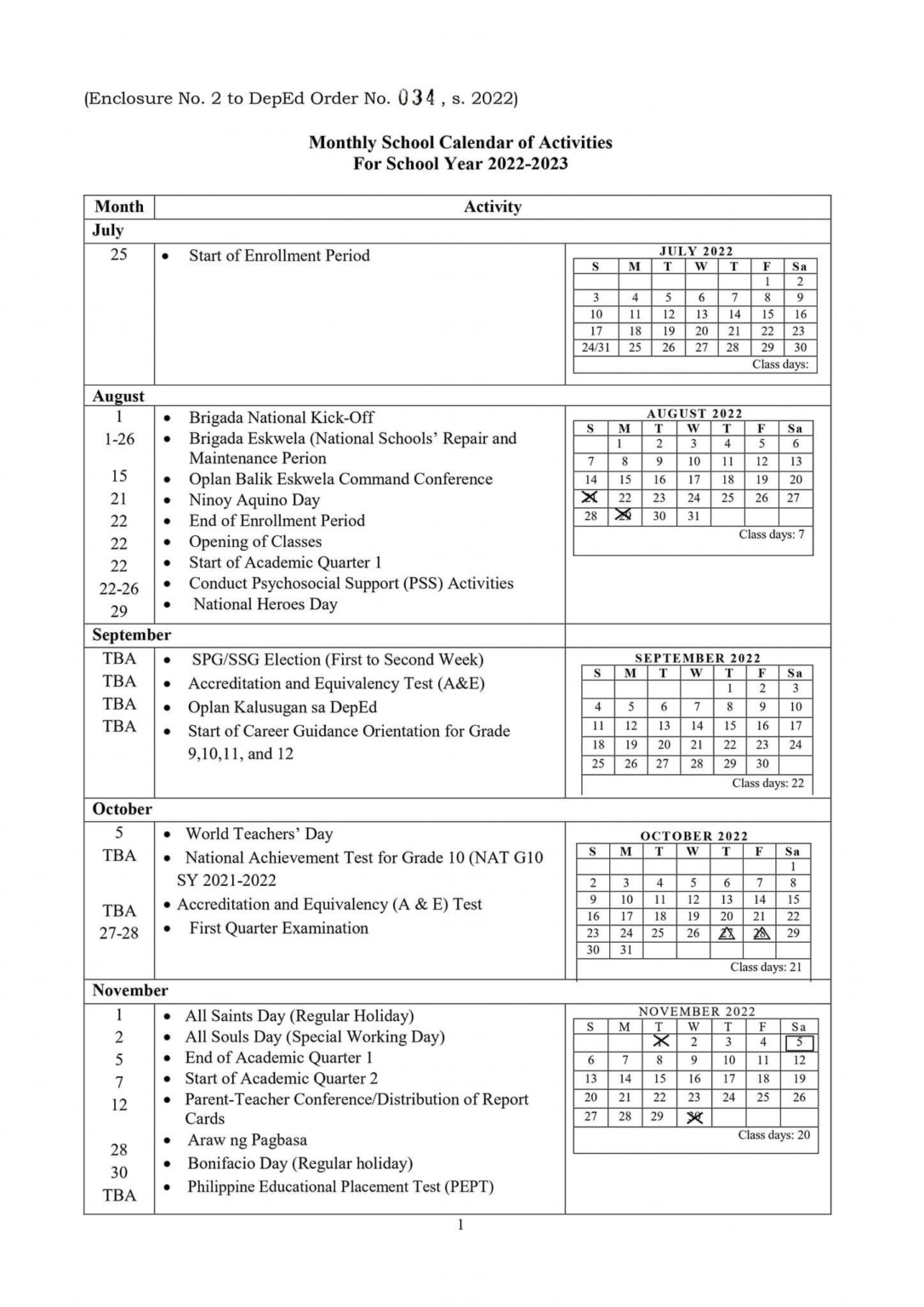 DepEd releases calendar for SY 2022-2023