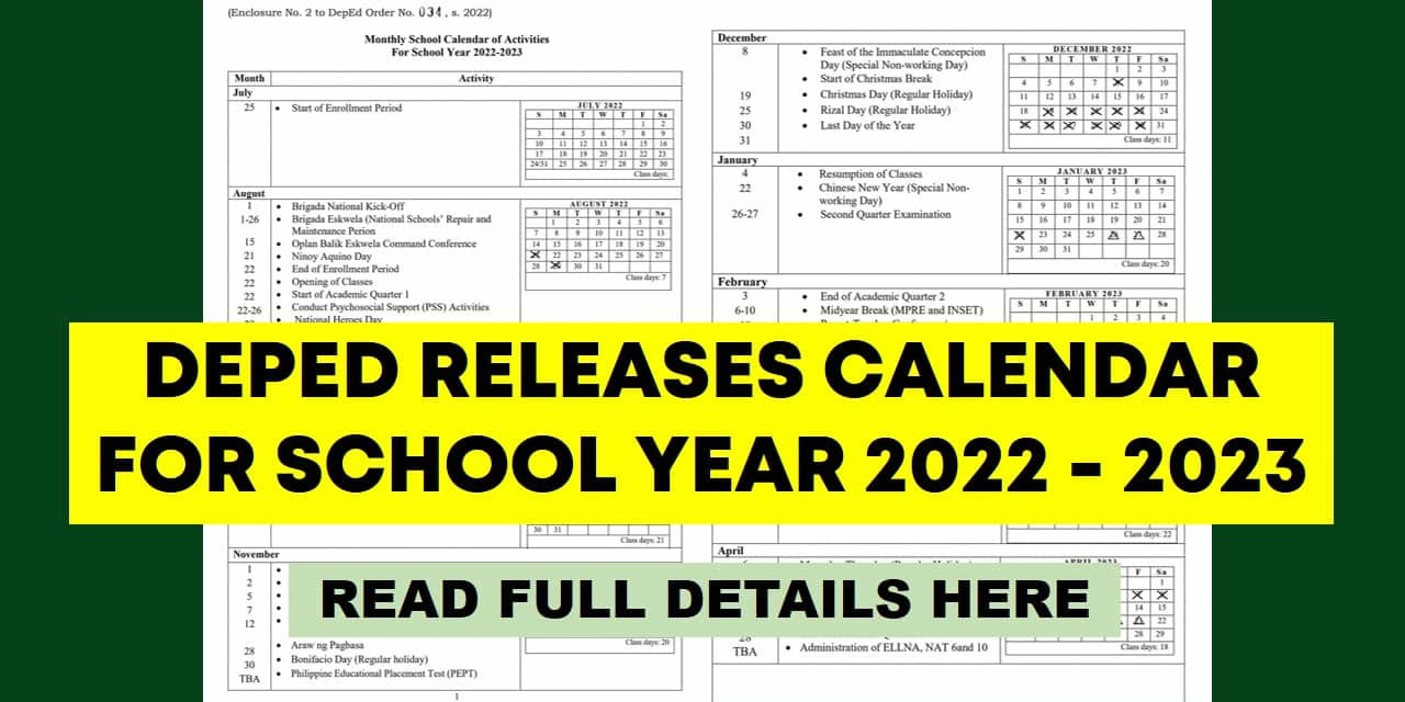 DepEd releases calendar for SY 2022-2023