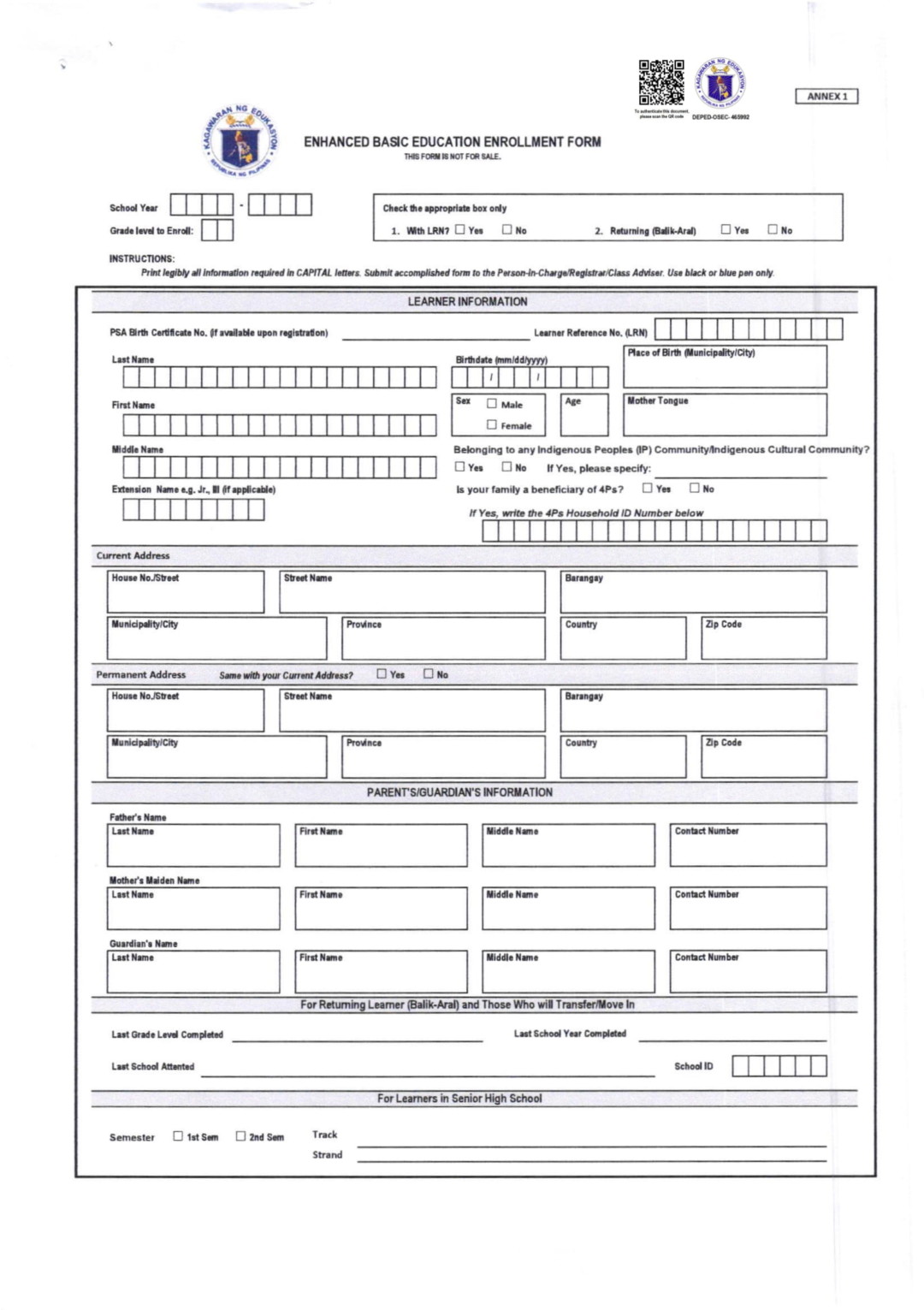 NEW Download The Enhanced Basic Education Enrolment Form