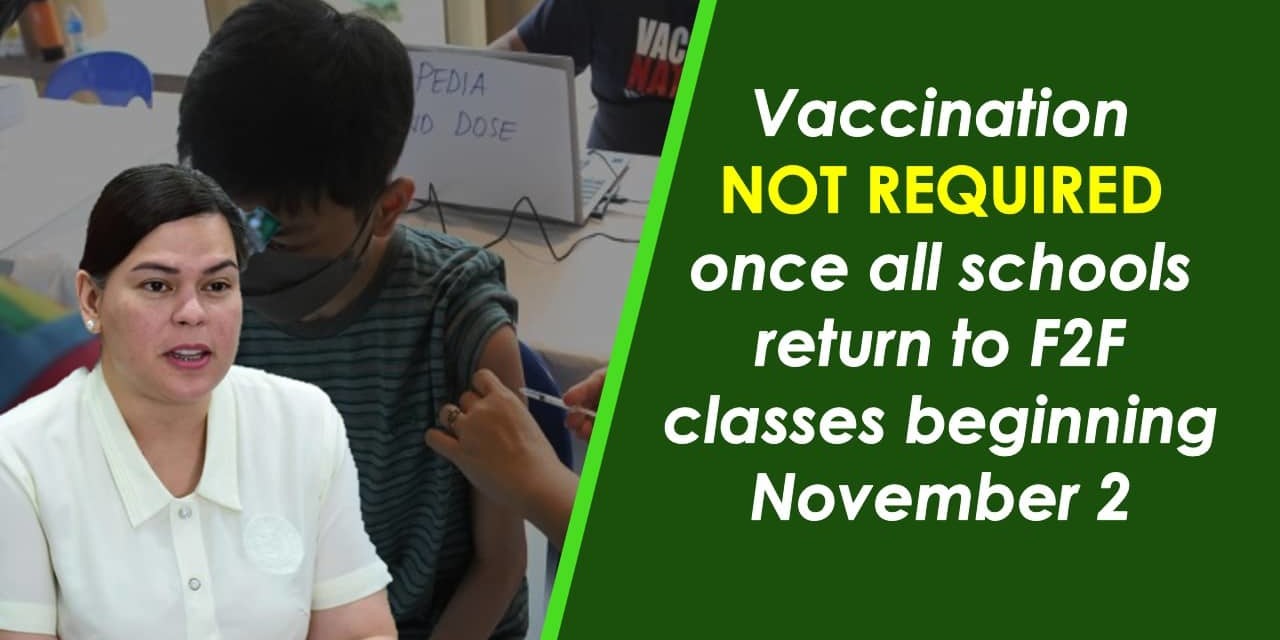 Vaccination NOT Required during FACE-TO-FACE CLASSES beginning November 2