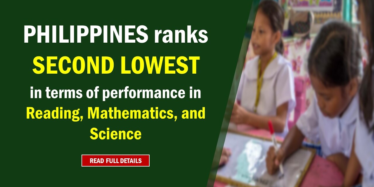 PHILIPPINES ranks SECOND LOWEST in terms of performance in Reading, Mathematics, and Science