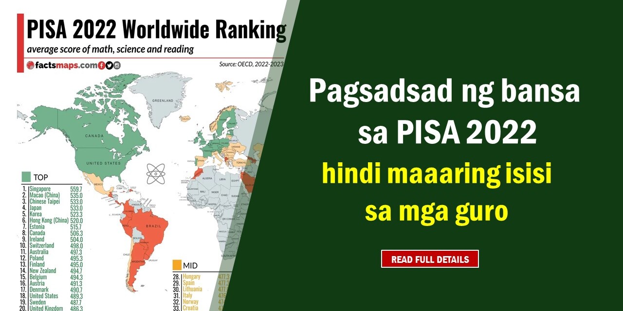 Muling pagsadsad ng bansa sa PISA 2022, ‘di maaaring isisi sa mga guro